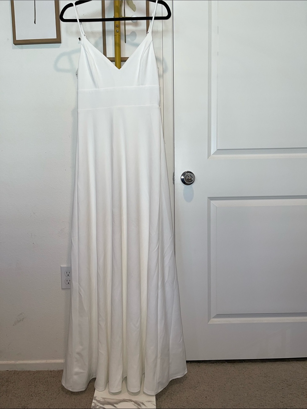 Spaghetti Strap V-Neck White Maxi Dress
